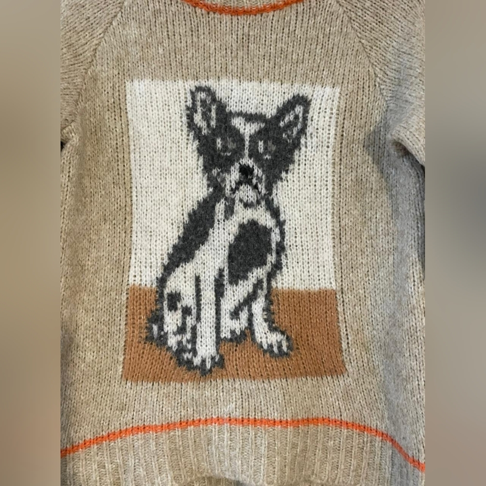 Aerie Oversized French Bulldog Boston Terrier Knit Sweater in Beige Oatmeal - Picture 6 of 8